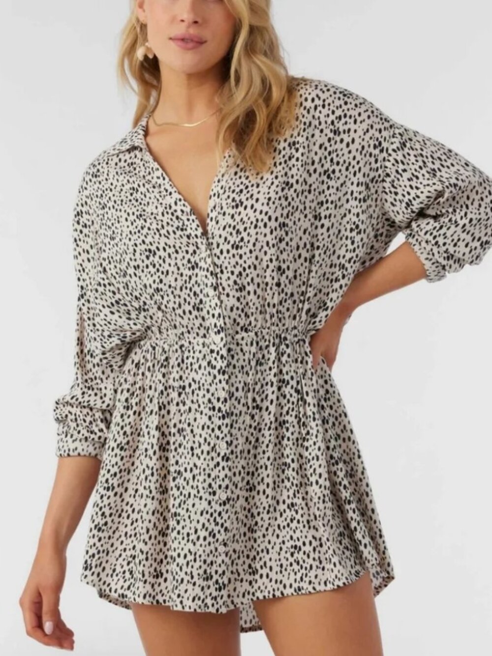 O'Neill Saltwater Essentials White Black Spotty Dot Cover Up, Size L